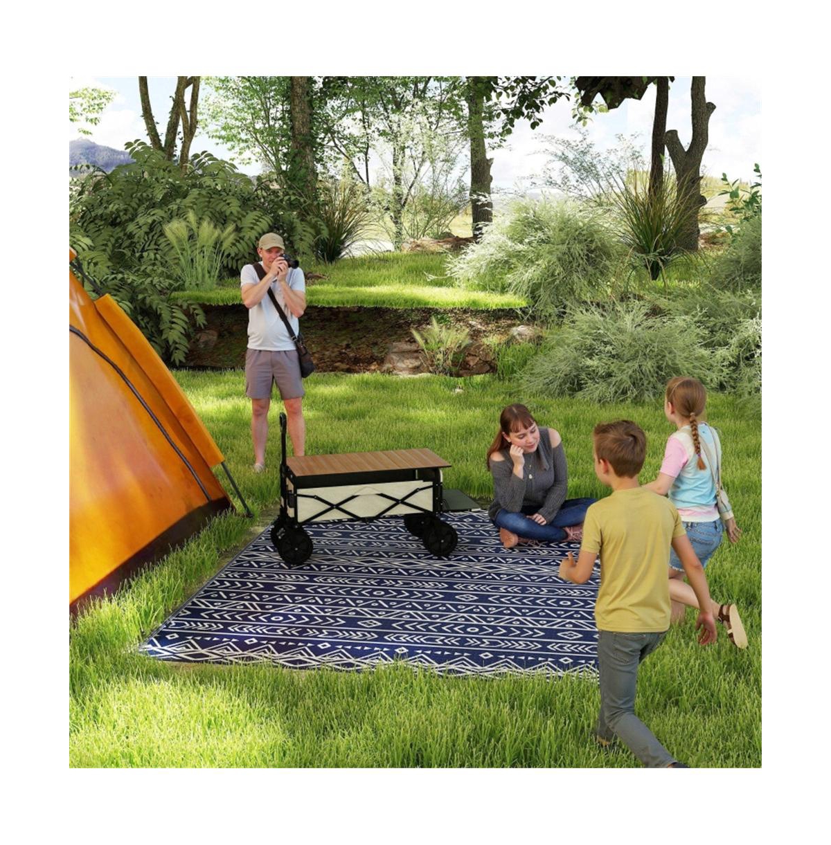 Sevorley Reversible Outdoor Camping Rug, Geometric Pattern, Foldable Polypropylene Mat, 120.1" x 95.7"
