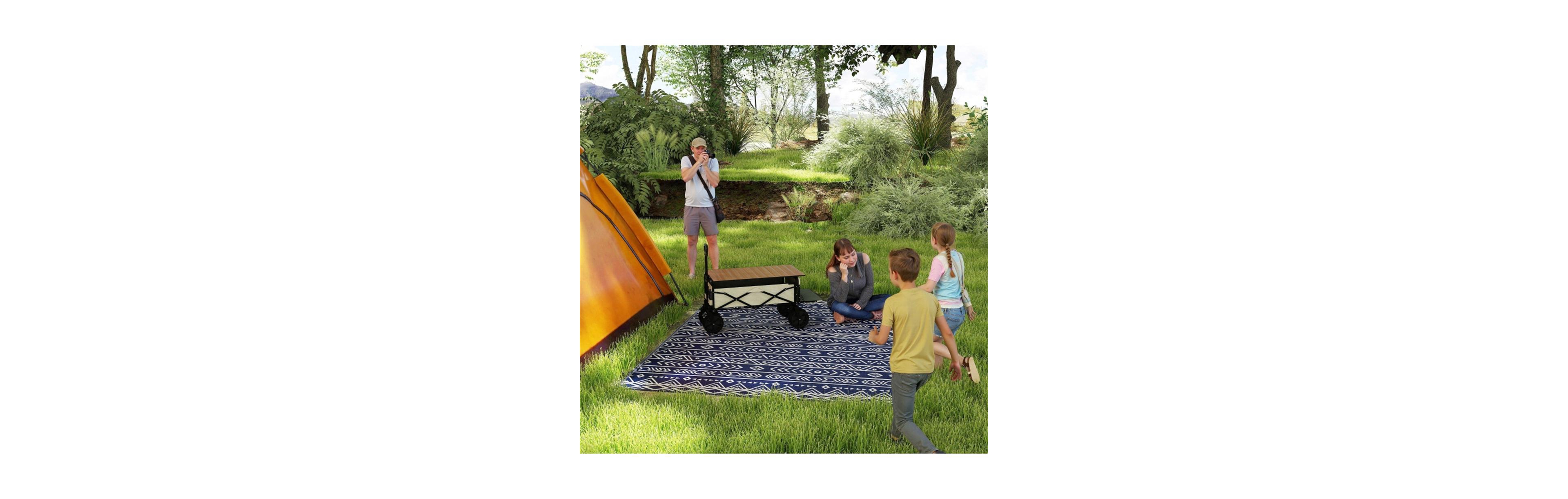 Sevorley Reversible Outdoor Camping Rug, Geometric Pattern, Foldable Polypropylene Mat, 120.1" x 95.7"