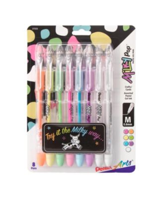Arts Milky Pop Pastel Gel Pen, (0.8mm) Medium Line, Assorted Ink (F/G/K/P/S/V/2W), 8-Pk