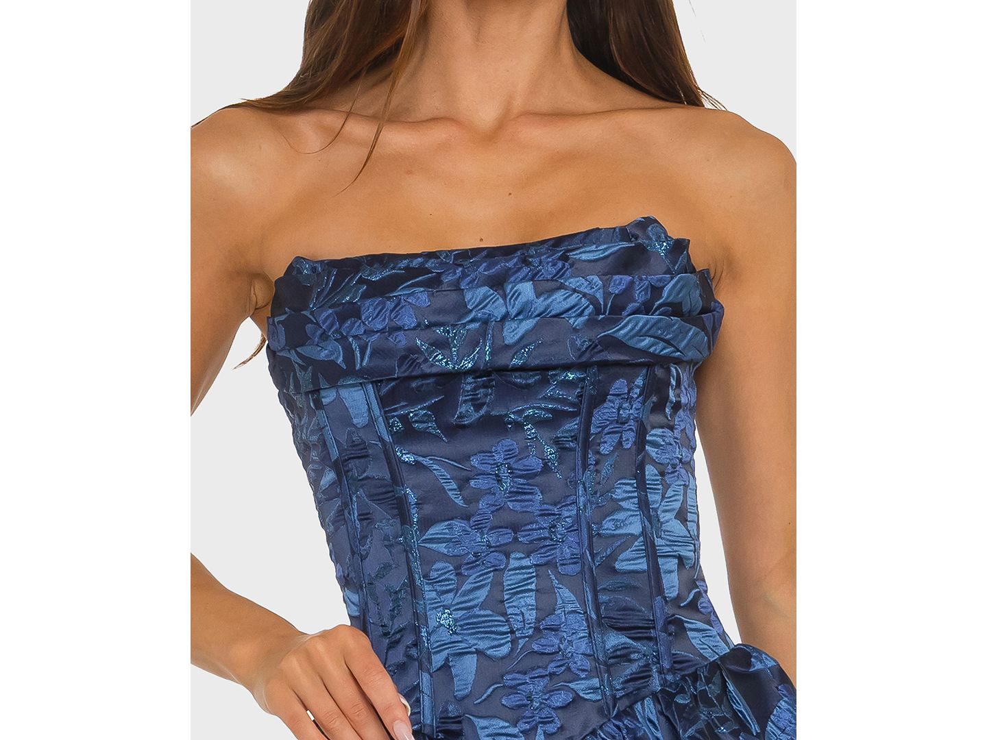 Женское платье Alex & Sophia Juniors' Strapless Sweetheart Jacquard Tiered, цвет: Тёмно-синий — фото 3