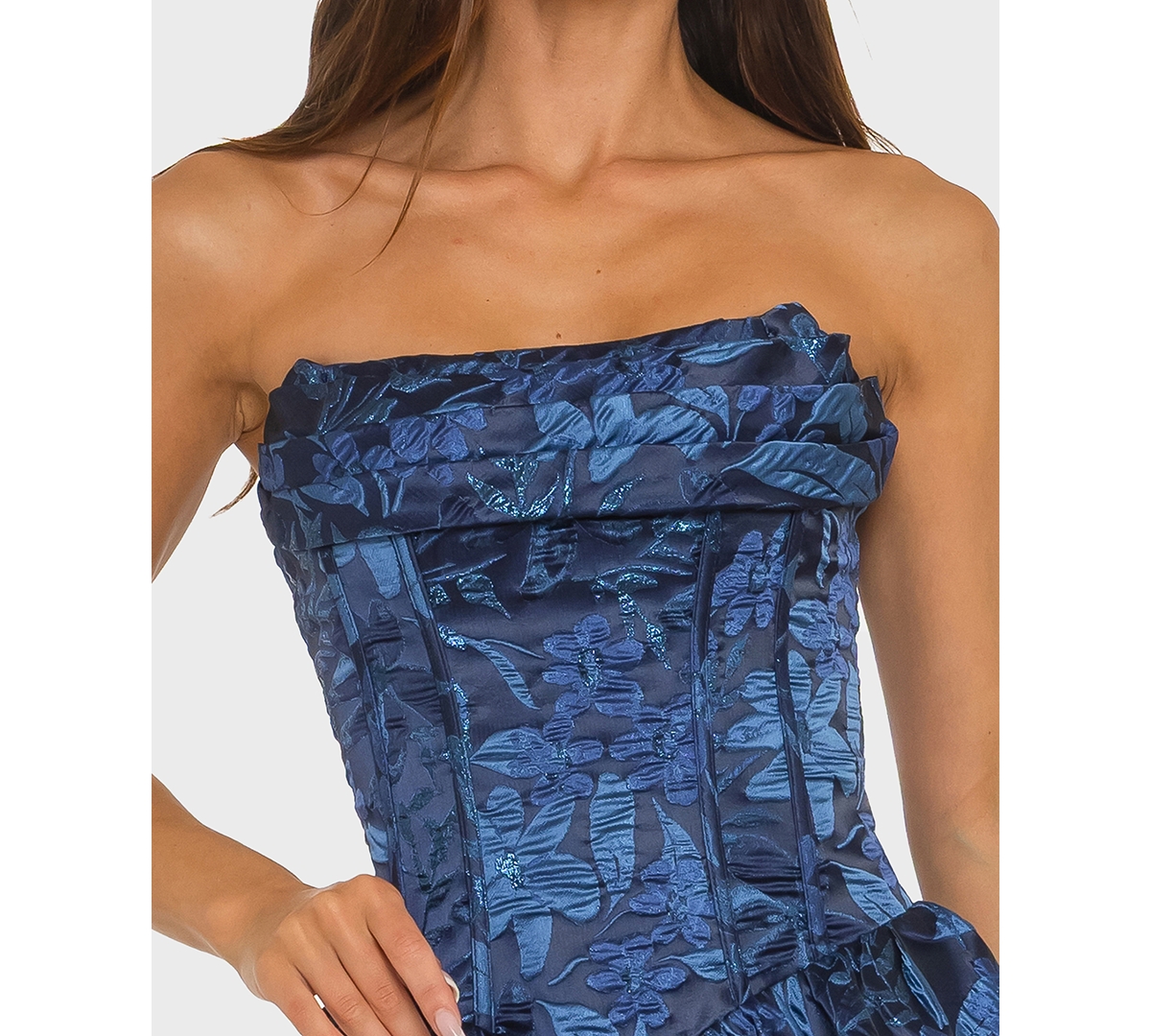 Alex & Sophia Juniors' Strapless Sweetheart Jacquard Tiered Dress