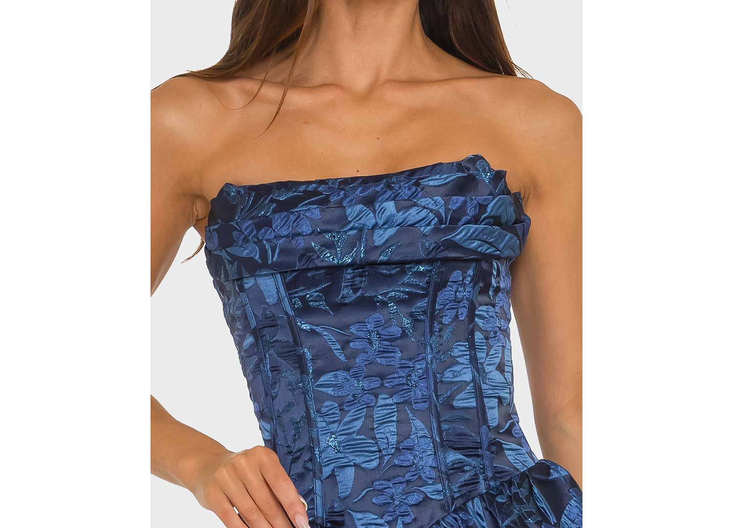 Juniors' Strapless Sweetheart Jacquard Tiered Dress