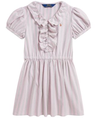 Girls' 2T-6X Ruffle-Trim Cotton Oxford Shirt Dress