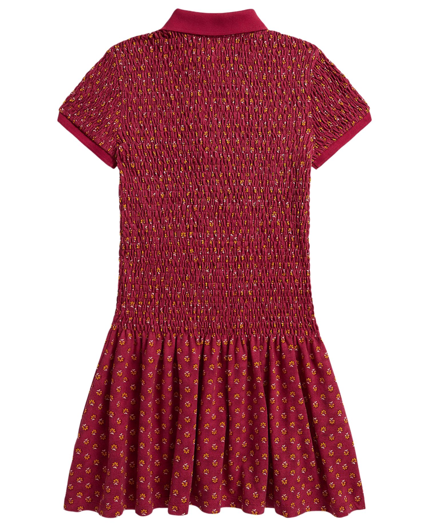 Girls' 7-16 Floral Smocked Stretch Mesh Polo Dress