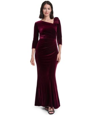Women's Asymmetrical-Neck 3/4-Sleeve Bow-Detail Gown