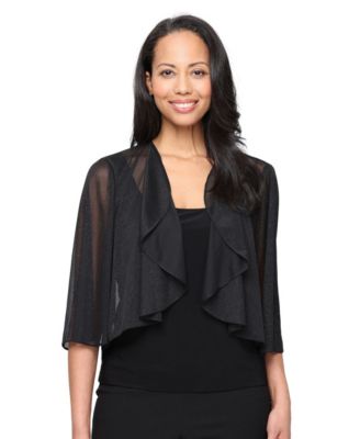 Women's Glitter Mesh 3/4-Sleeve Cascade Detail Coverup