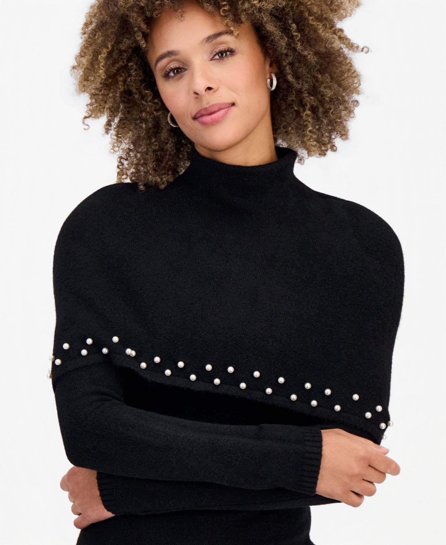 Женское платье INVITEE Long-Sleeve Mock-Neck Cape Sweater Dress, цвет: Чёрный — фото 5