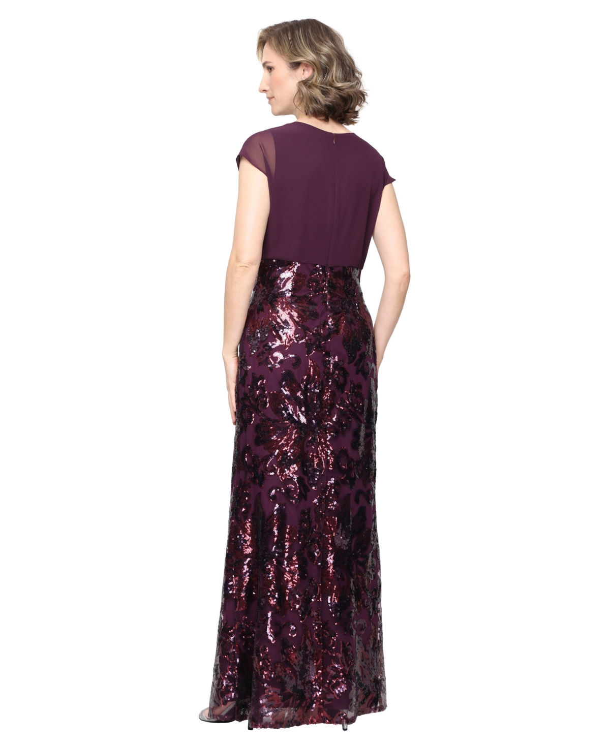 Sl Fashions Petite Sequin Surplice Neck Long Dress