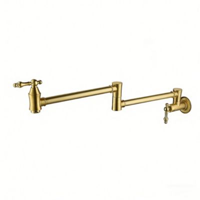 Wall-Mounted Brass Pot Filler Faucet, Foldable Dual Handle with 360degree(s) Swivel Arm for Kitchen Stove