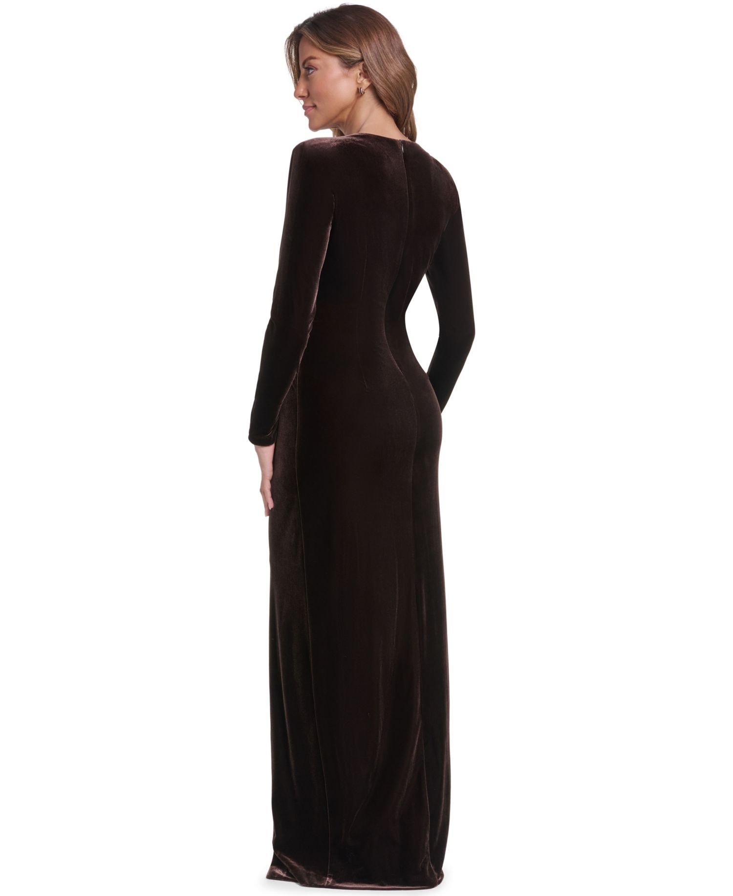 Petite Long-Sleeve Velvet Jewel Neck Dress