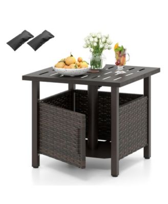 22 in PE Wicker Patio Umbrella Table with 2 Sand Weight Bags