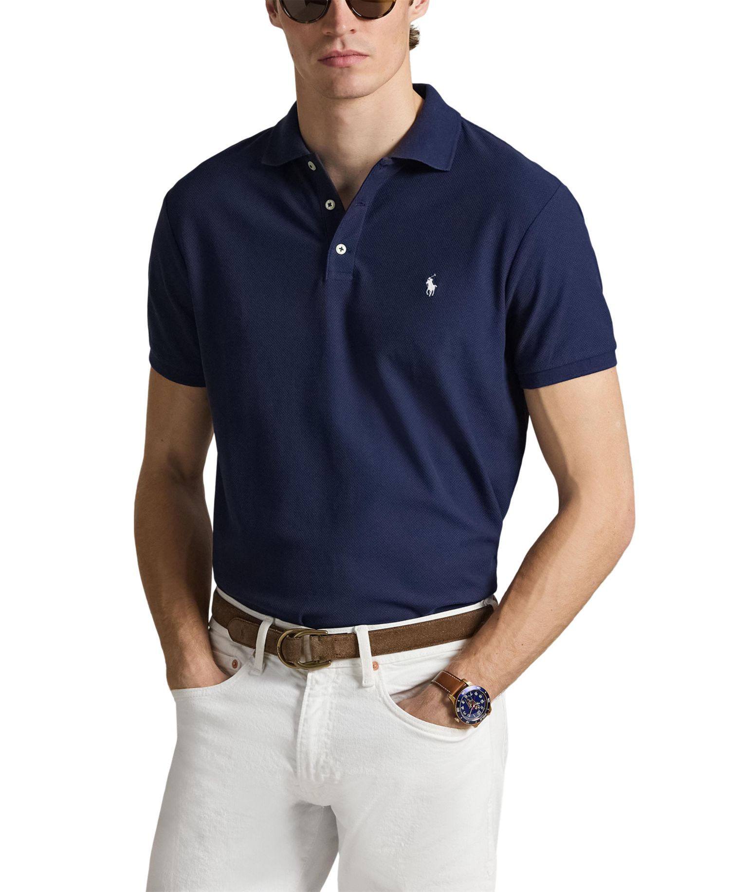 Men's Custom Slim-Fit Honeycomb-Mesh Polo Shirt