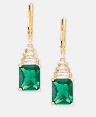 Gold-Tone Siam Cubic Zirconia Square Drop Earrings