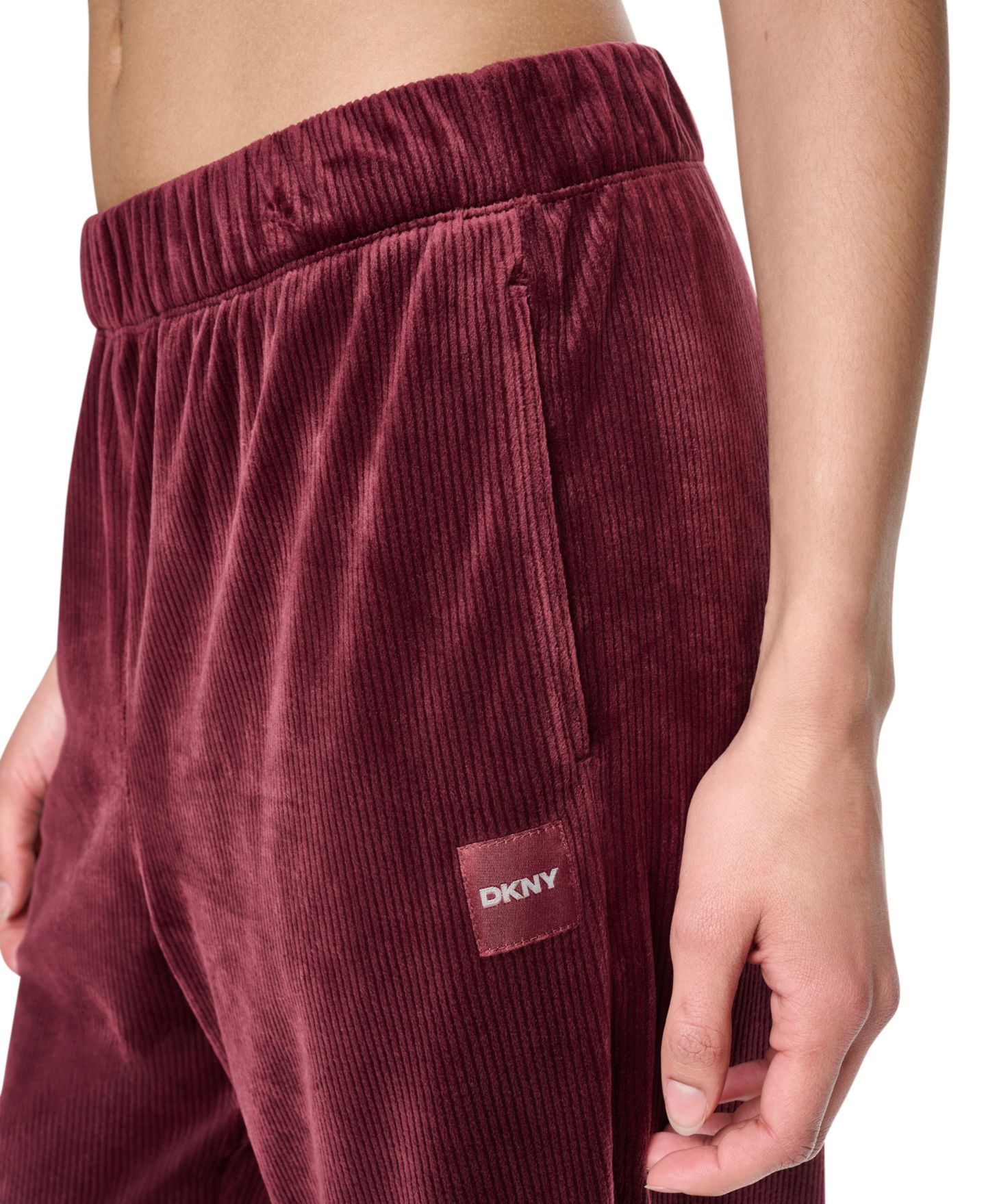 Женские брюки DKNY Sport High-Rise Ribbed Super-Soft Velour Straight Leg, цвет: Чёрный — фото 10
