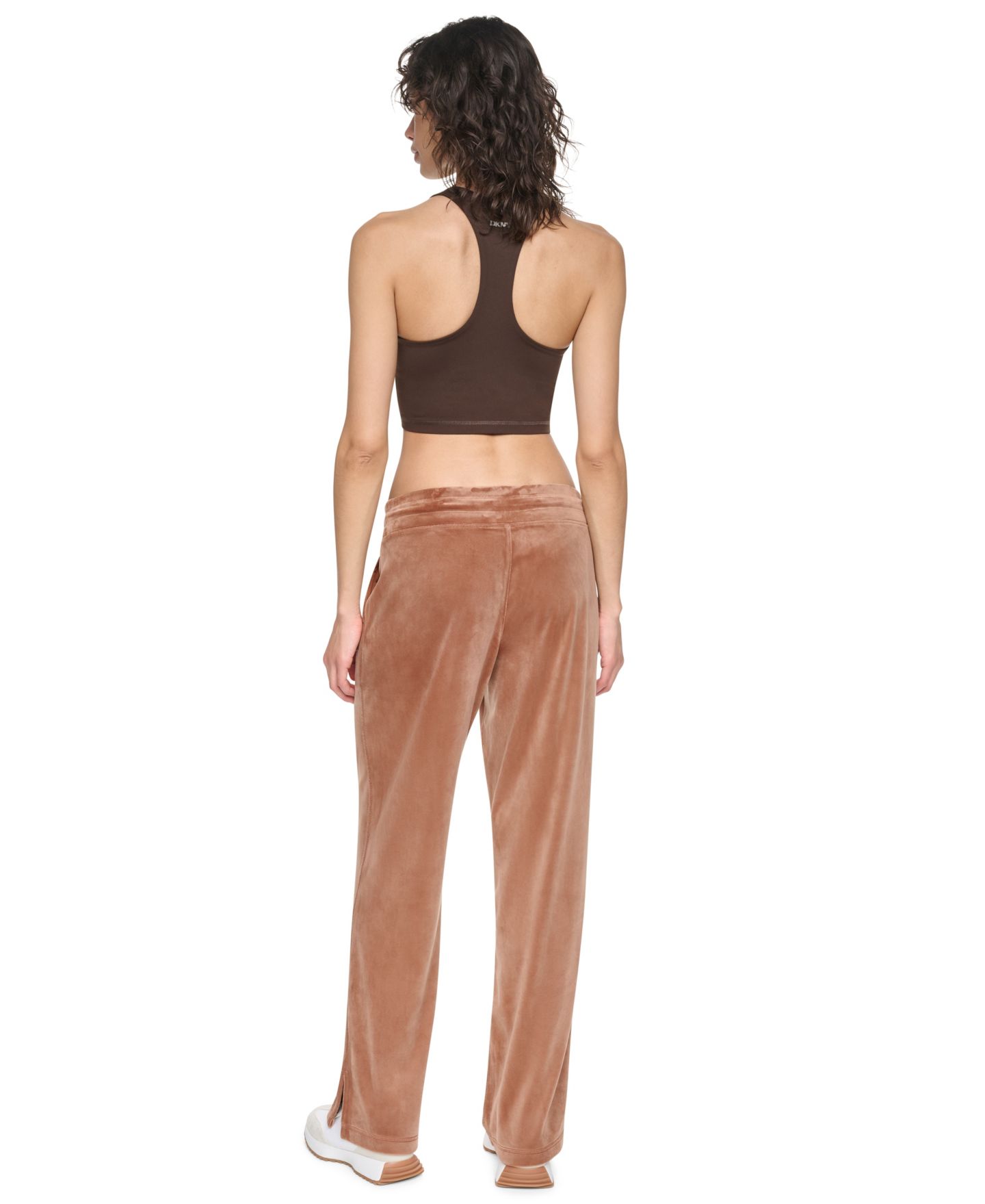 Женские брюки DKNY Sport Mid-Rise Super-Soft Velour Wide-Leg Track Pants, цвет: Чёрный — фото 8