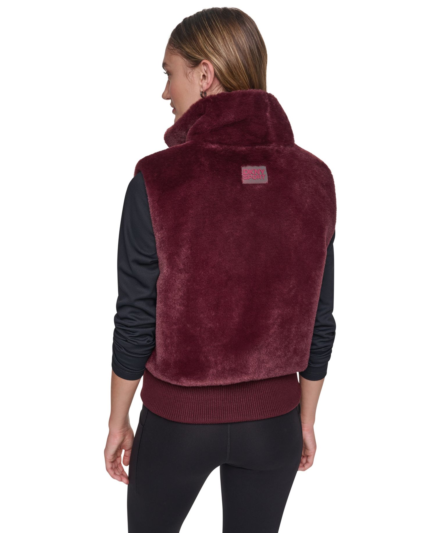 Women's Mock-Neck Ribbed-Knit Hem Faux Fur Vest