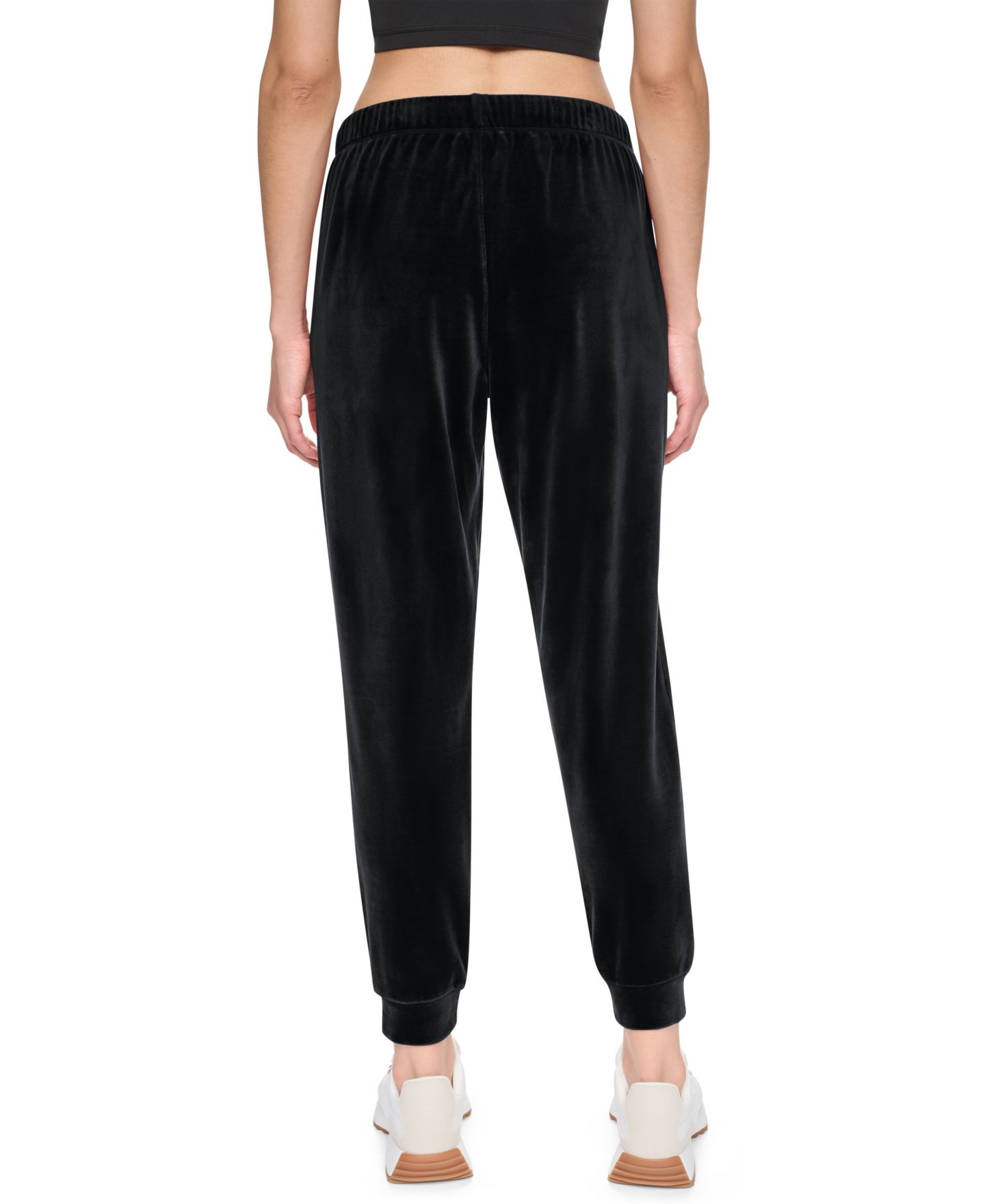 Женские брюки DKNY Sport Mid-Rise Super-Soft Velour Rhinestone Logo Jogger, цвет: Чёрный — фото 4