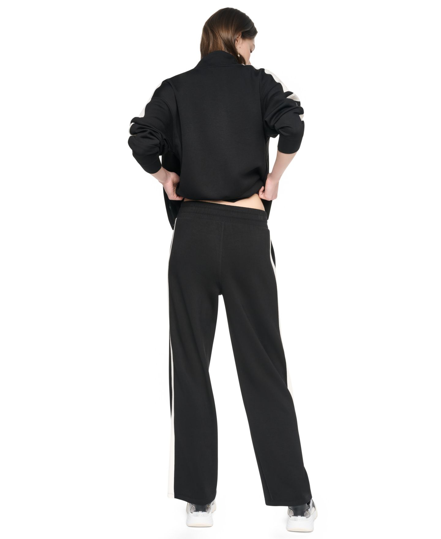Женские брюки DKNY Sport High-Rise Modified Wide-Leg Side-Stripe, цвет: Чёрный / Сливочный — фото 3