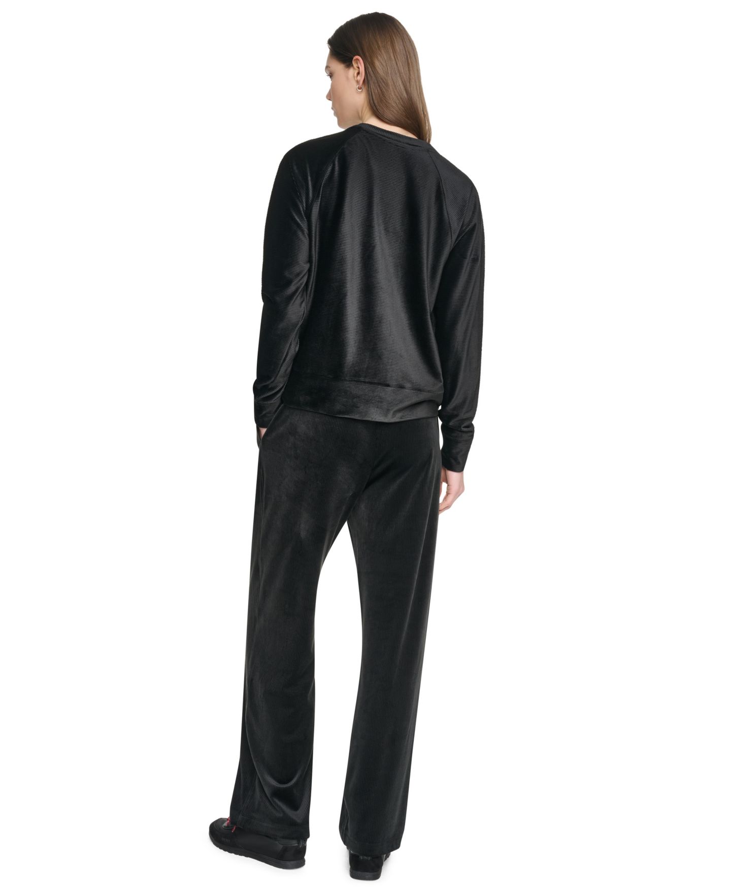 Женский свитер DKNY Sport Velour Raglan Relaxed-Fit Pullover Top, цвет: Чёрный — фото 3