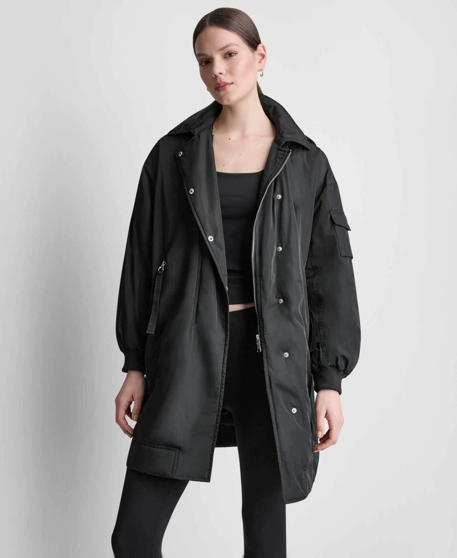 Women's Removable Hood Long Flight Quilted-Lined Jacket