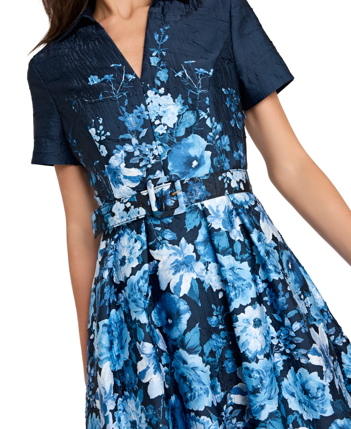 Tahari Asl Women's Belted Floral-Print V-Neck Midi Dress