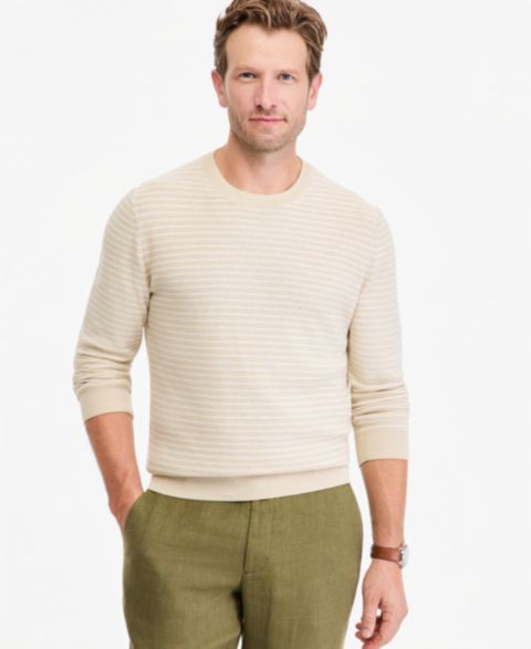 Мужской свитер Club Room Striped Long-Sleeve Linen-Blend Crewneck, цвет: Бежевый