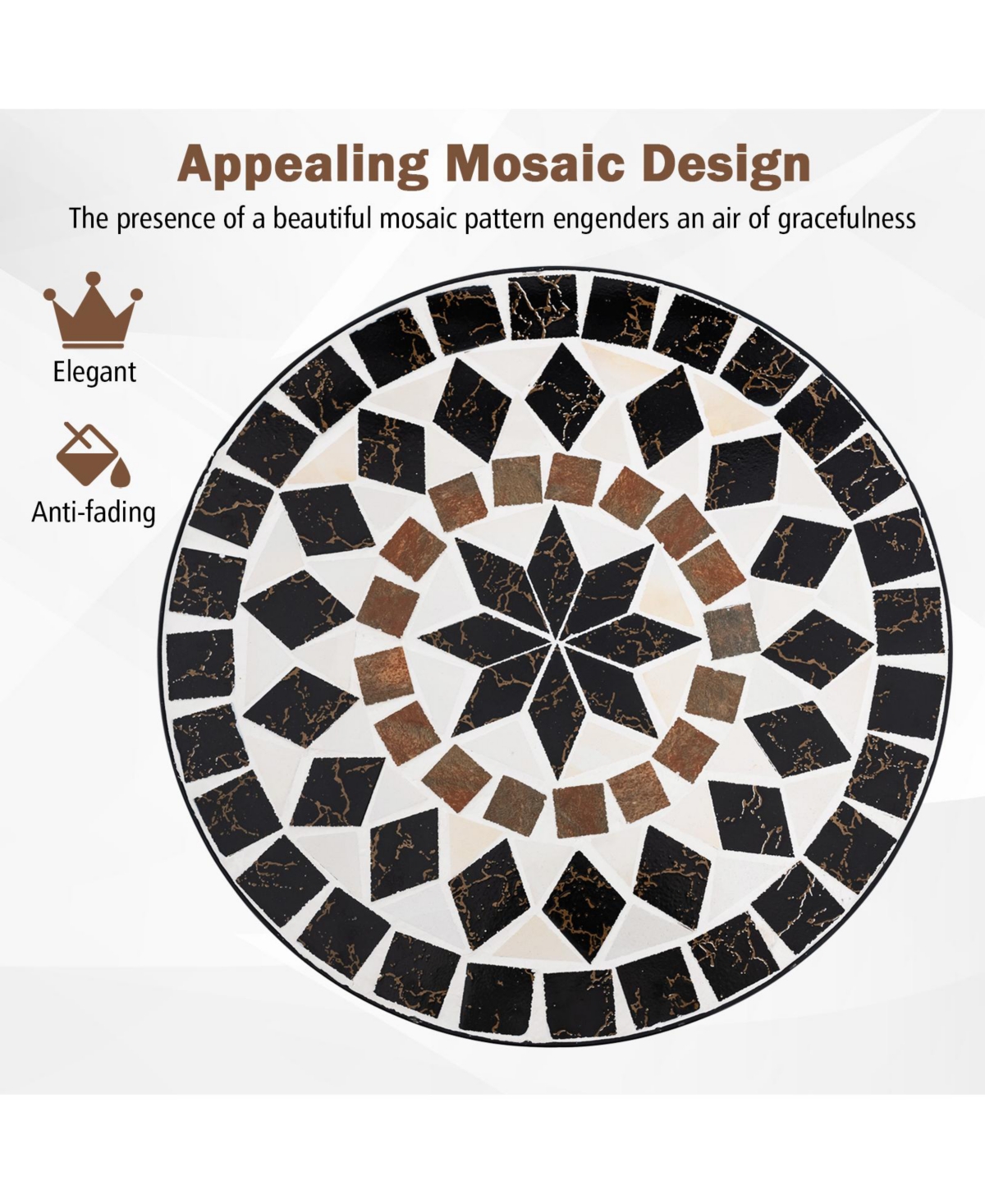 Mecale 24 Round Mosaic Bistro Table with Ceramic Tile Top, Holds 110 lbs