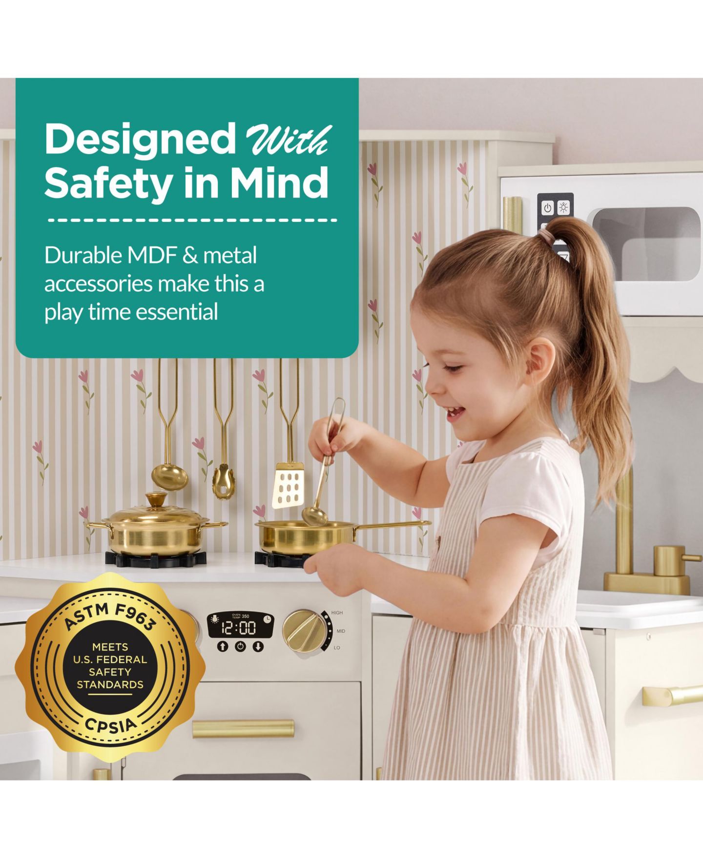 Детская игрушка Best Choice Products Cottage Corner Wooden Play Kitchen, Ages 3+, цвет: Кремовый — фото 9