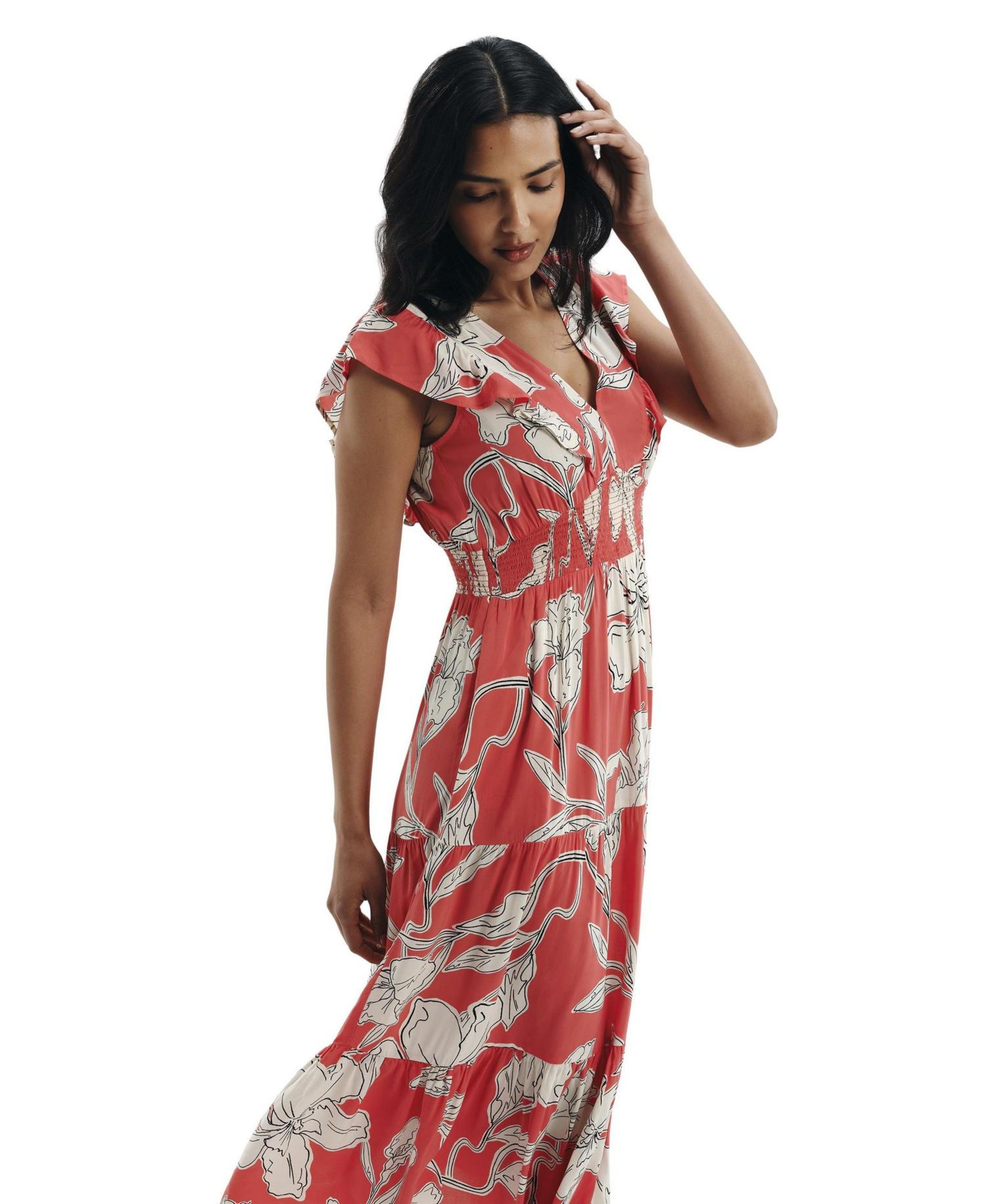 Women's Mattie Short-Sleeve V-Neck Tiered Midi Dress