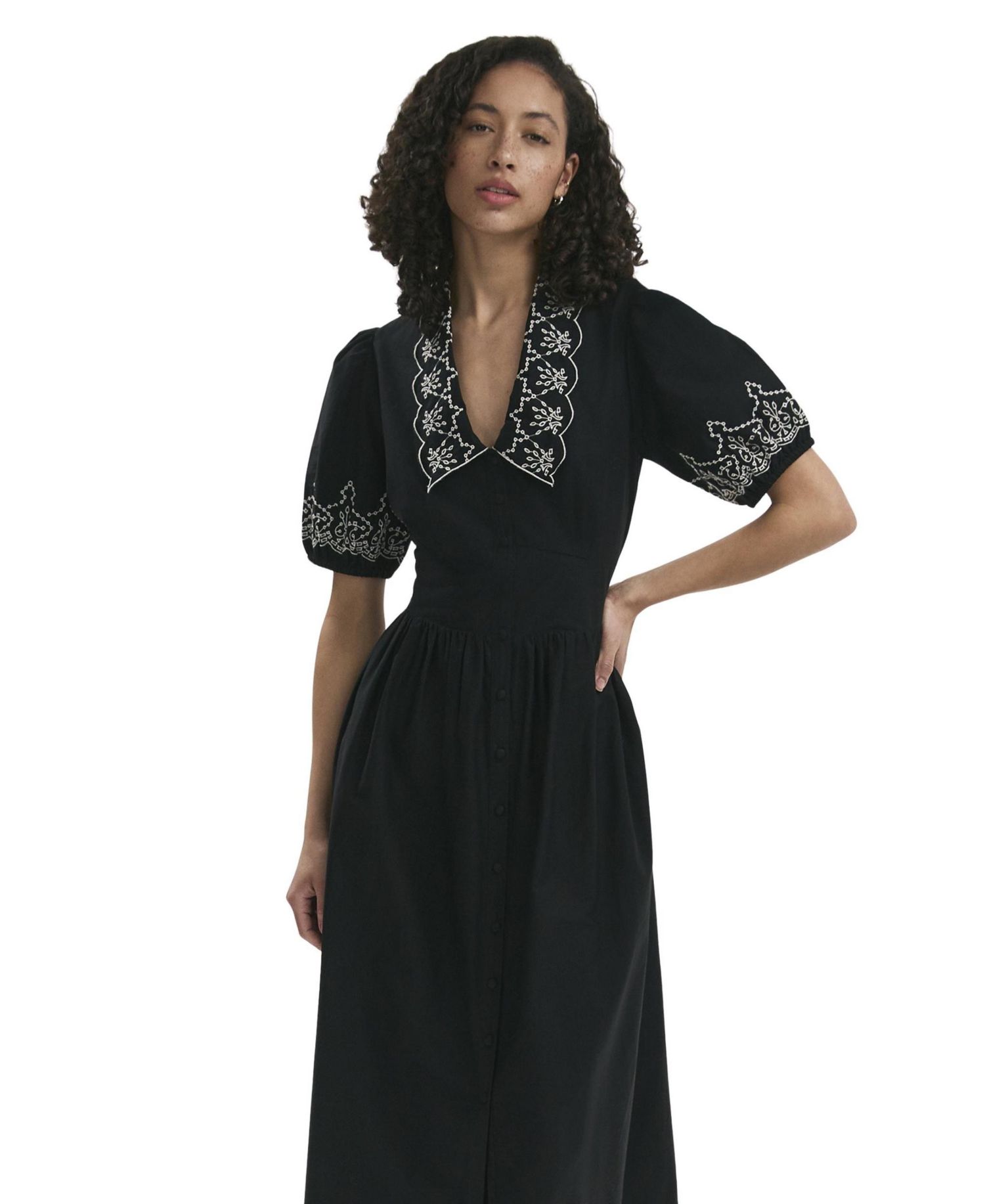 Women's Arianna Embroidered Puff-Sleeve Midi Dress
