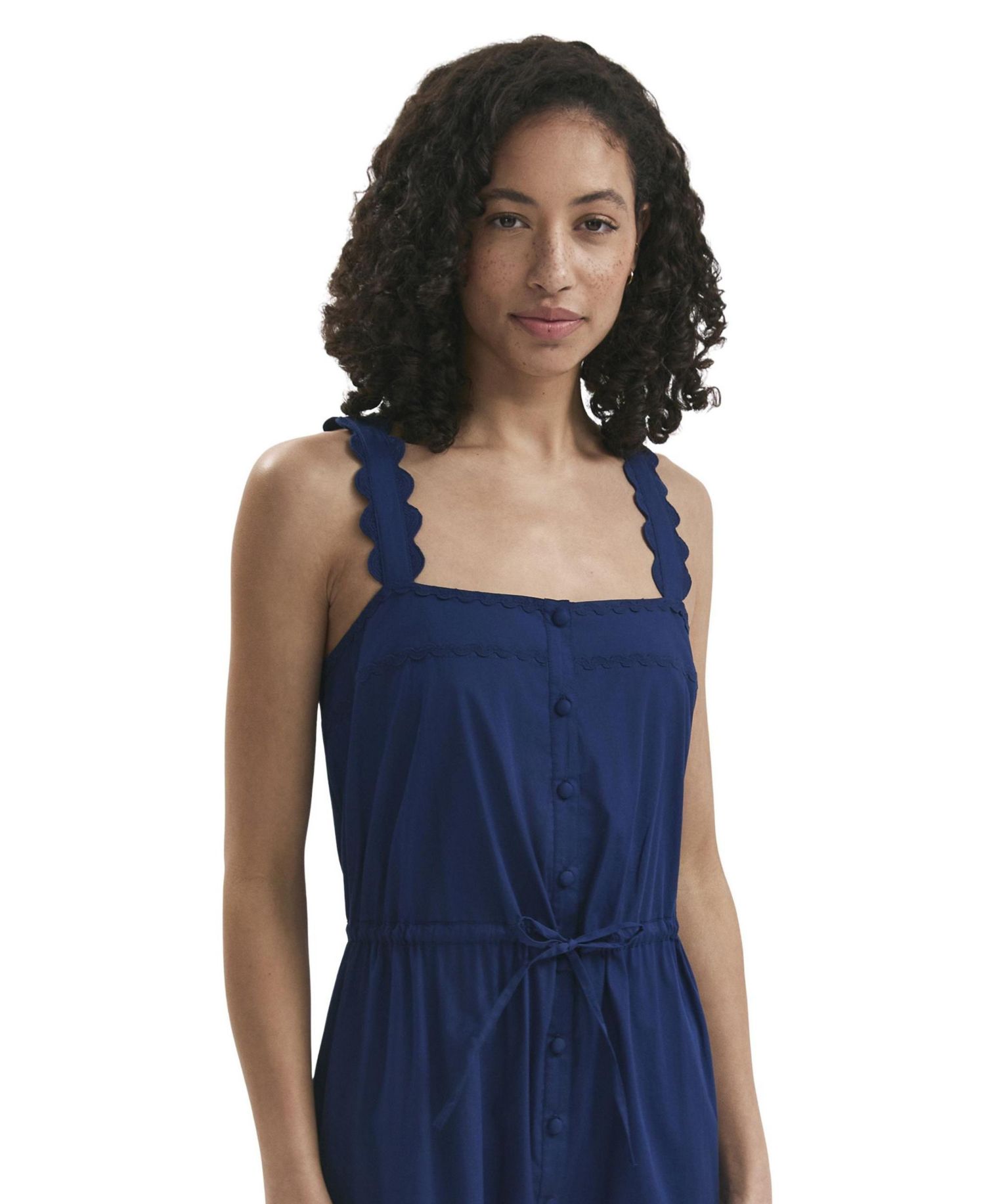 Women's Hallie Cotton-Poplin Square-Neck Ric Rac Detail Midi Dress