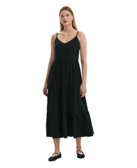 Женское платье Finery London Emmie Cotton Tiered V-Neck Midi, цвет: Чёрный