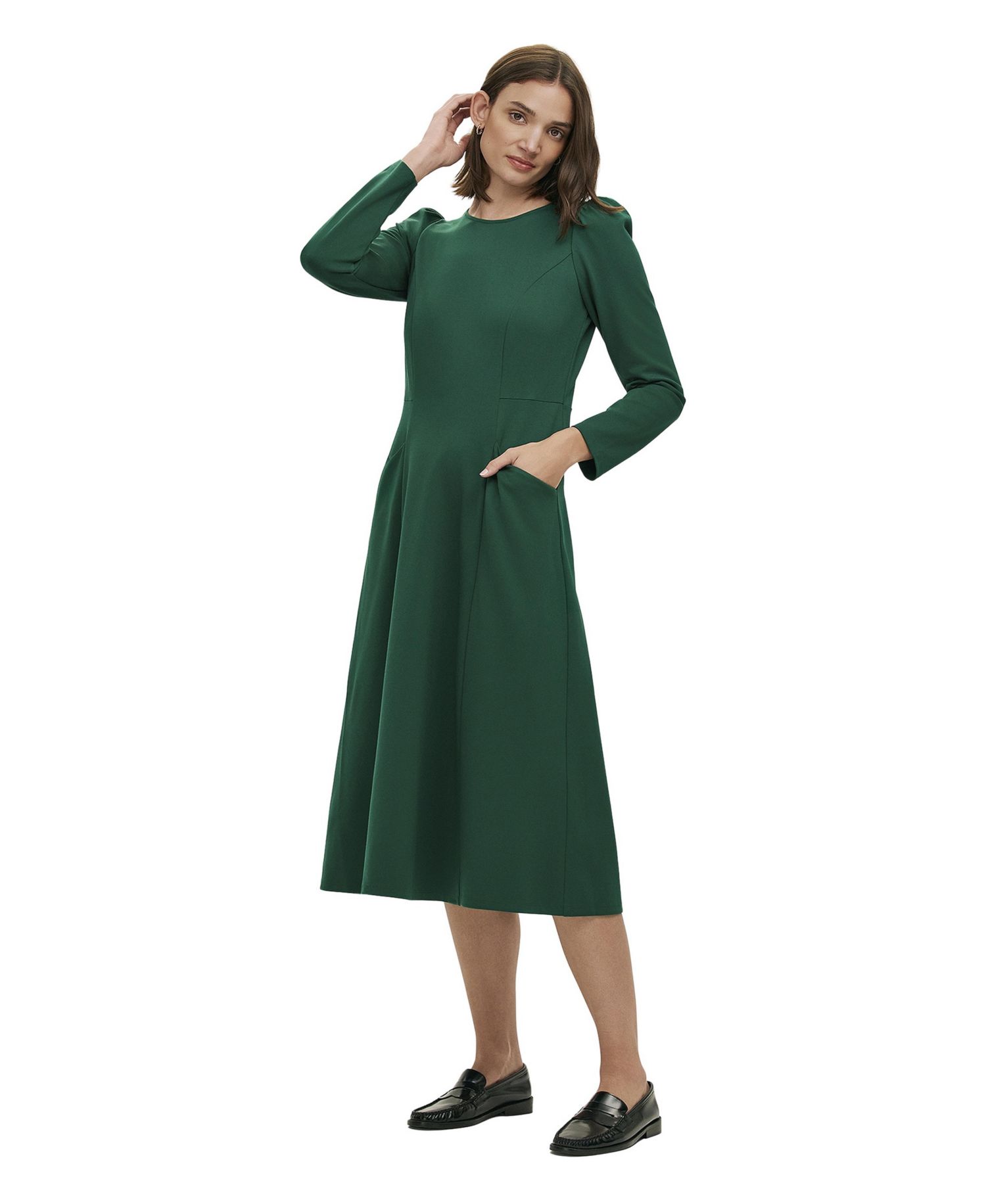 Women's Felice Ponte Jersey Long-Sleeve A-Line Midi Dress