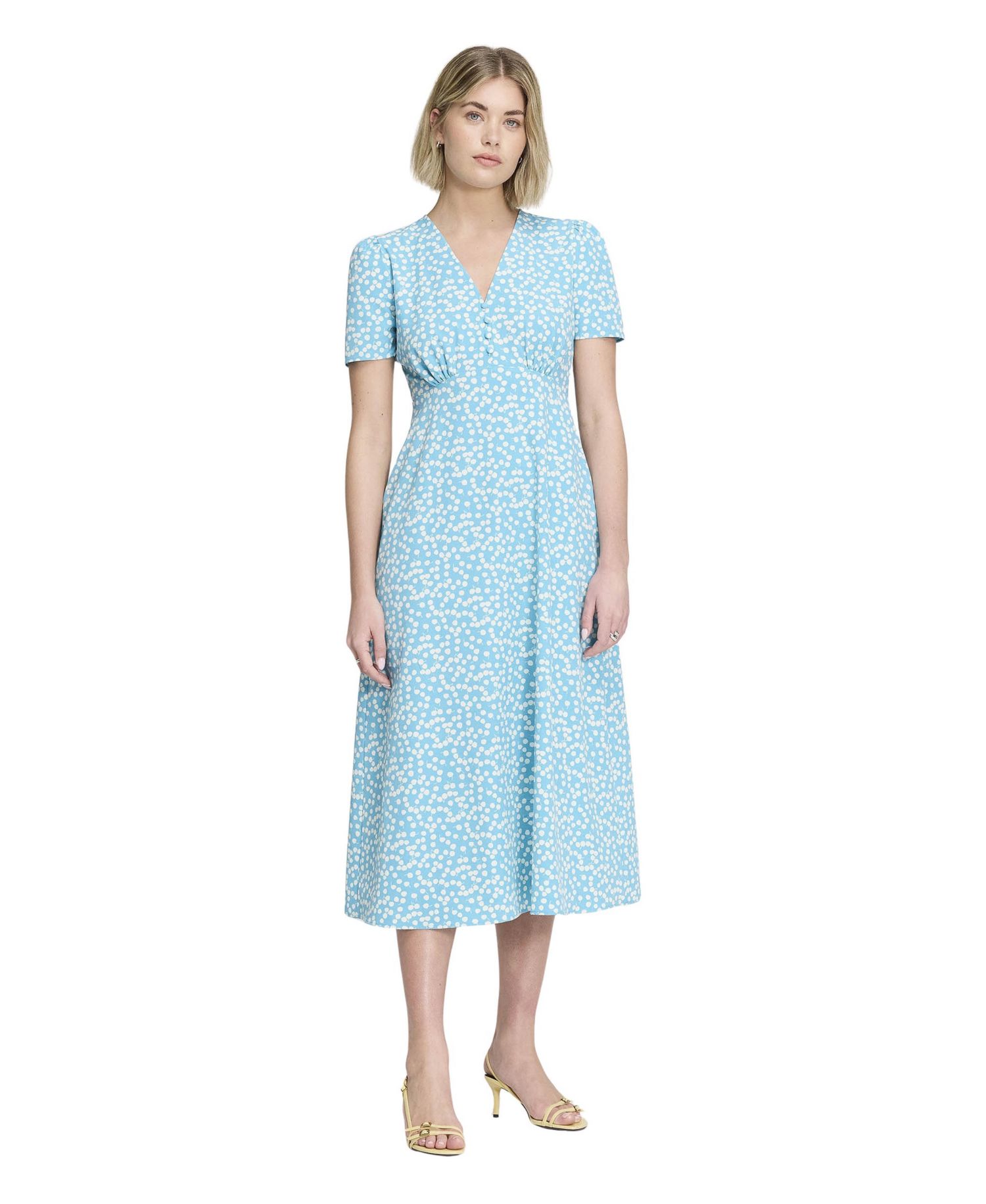 Women's Nieve Floral-Print V-Neck Short-Sleeve Midi Dress