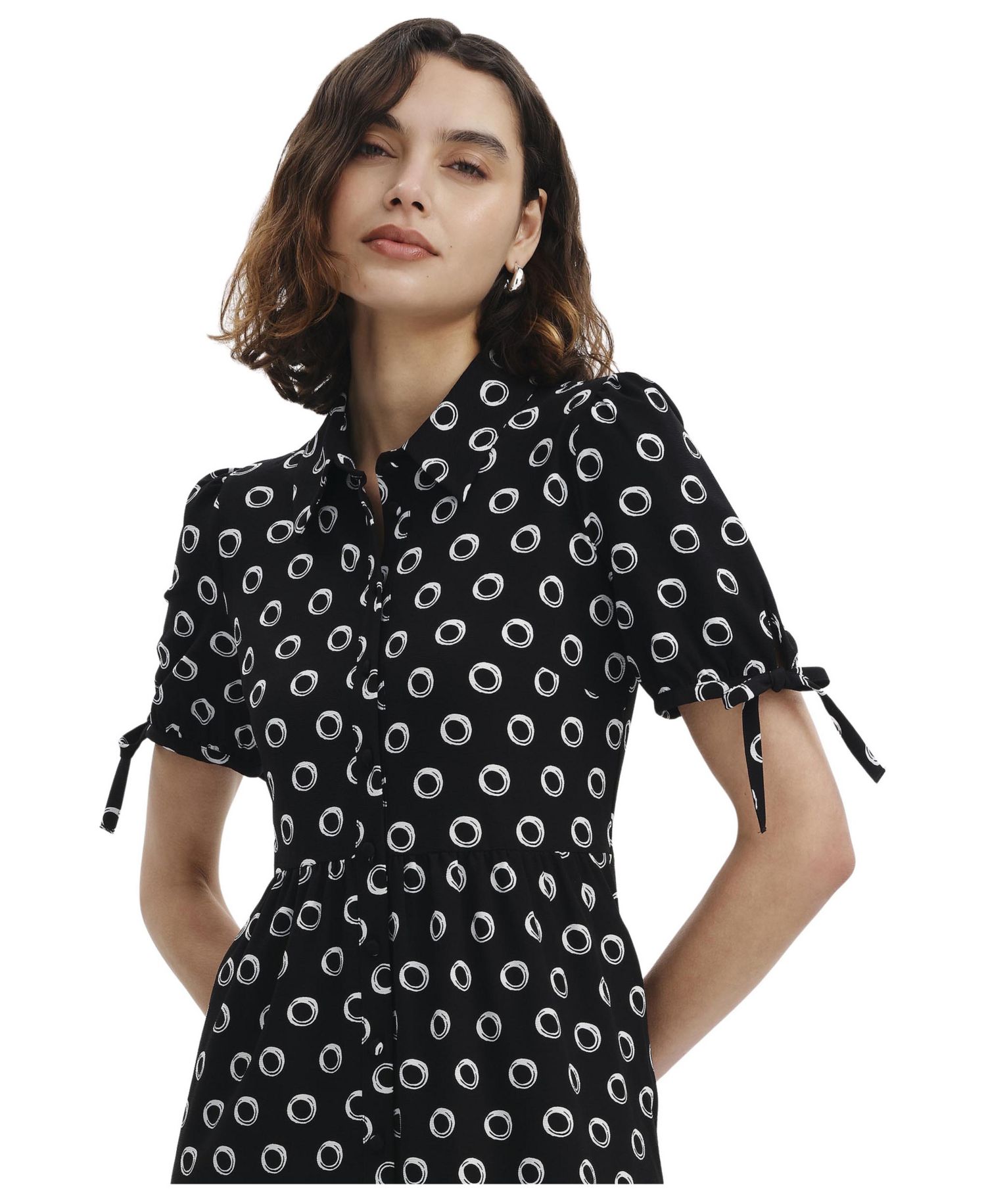 Women's Estee Tiered Polka-Dot Print Midi Shirt Dress