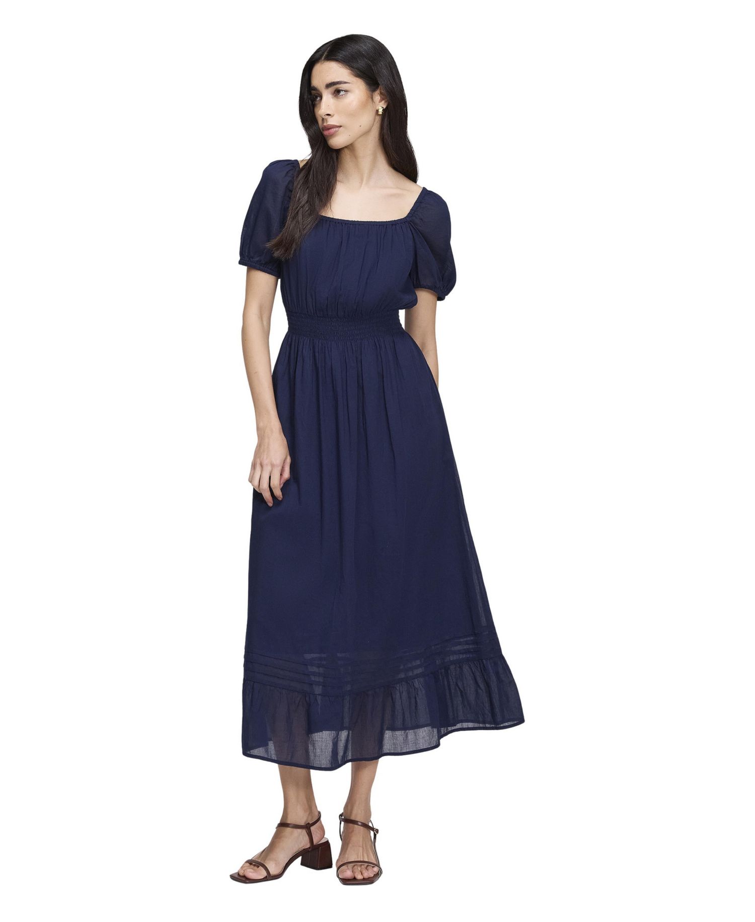 Women's Mandy Cotton Voile Square-Neck A-Line Puff-Sleeve Midi Dress