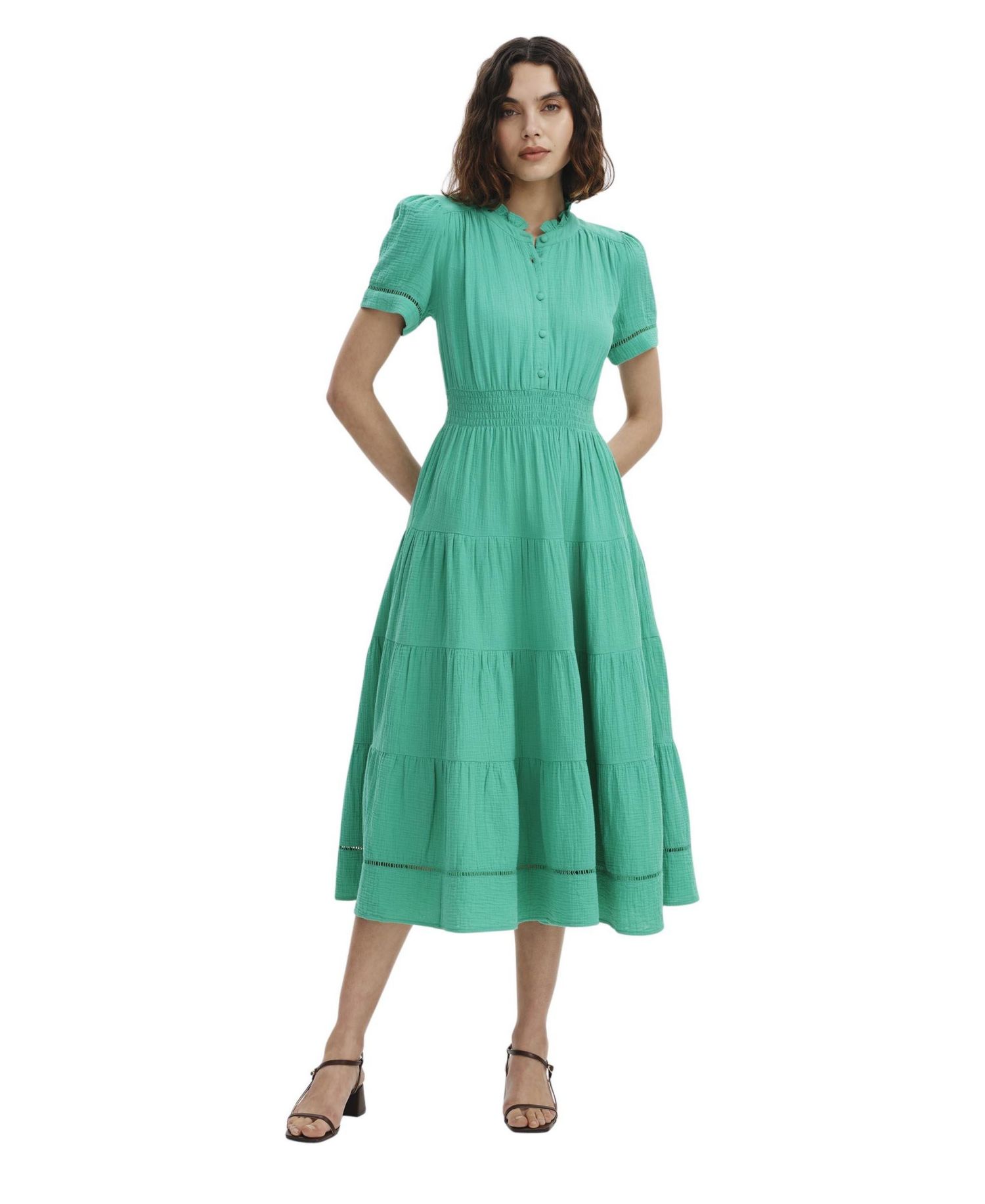 Women's Natalia Tiered High Neck Short Sleeve Midi Dress