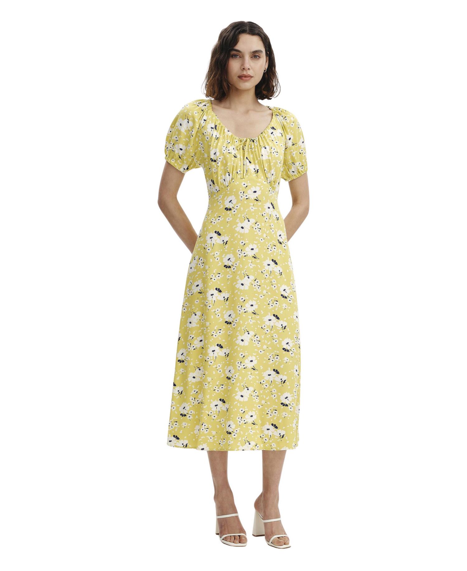 Women's Jada Puff-Sleeve Scoop-Neck Midi Dress