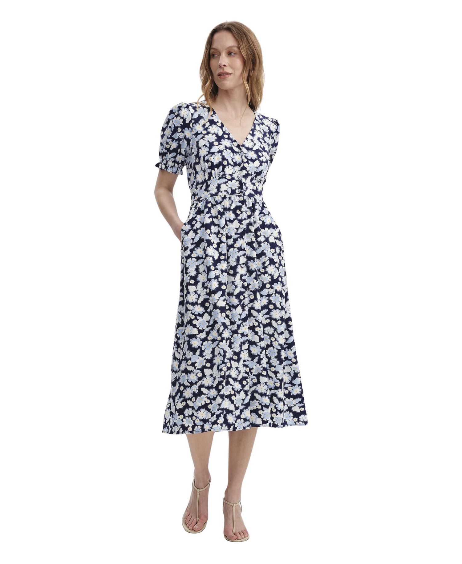 Women's Samantha Floral Puff-Sleeve Empire-Waist Midi Dress