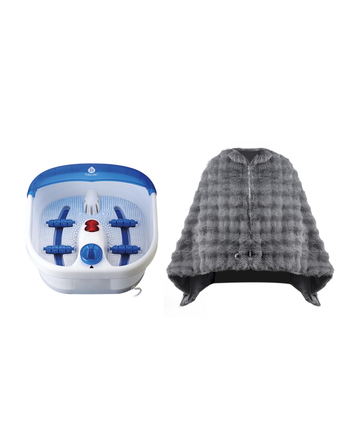 Pursonic Electric Heated Poncho Shawl and Heated Vibrating Foot Spa Set - White