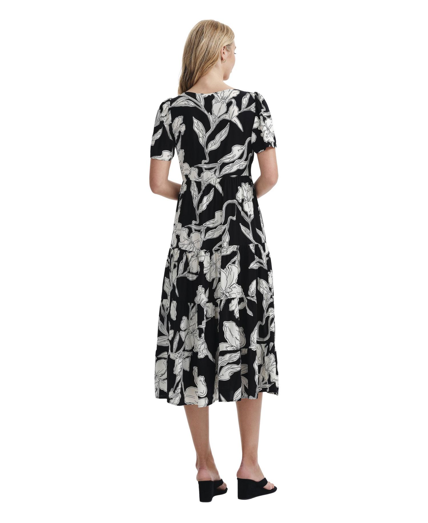 Women's Teresa Tiered Floral-Print Square Neck Midi Dress