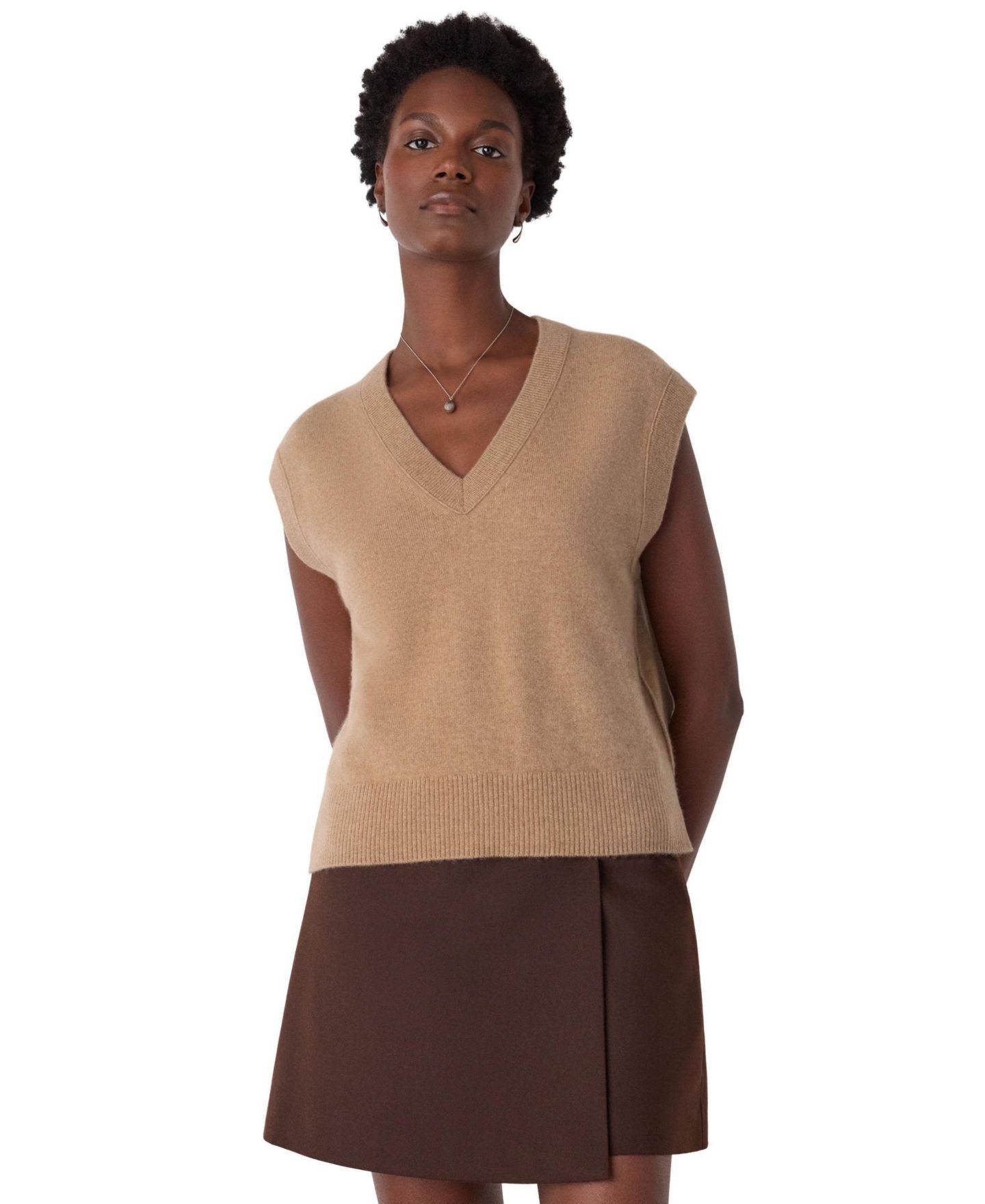 Женский жилет Whistles Cashmere V-Neck Vest, цвет: Верблюжий — фото 1