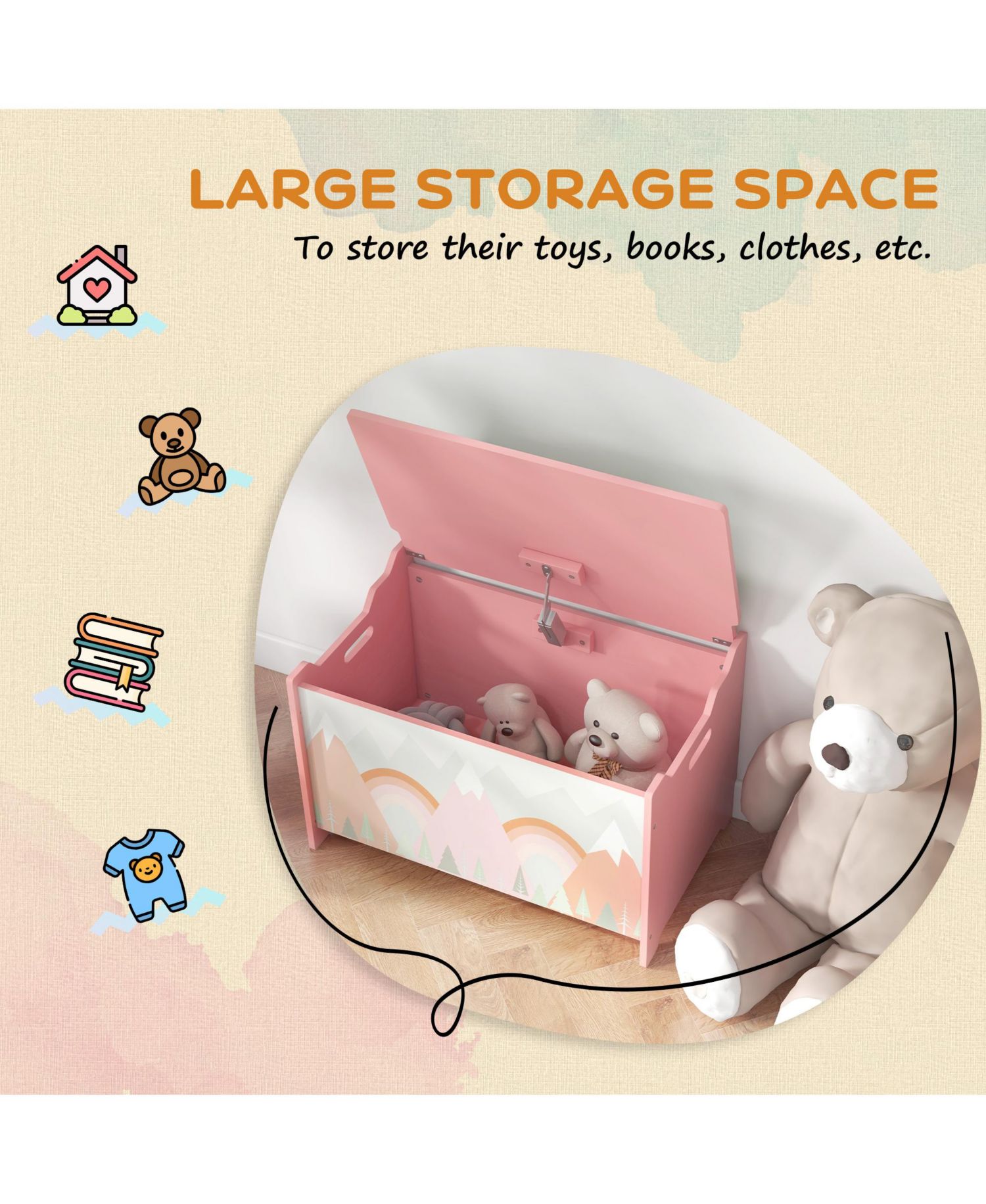 Toy Box with Lid and Kids Easel with Paper Roll, board board