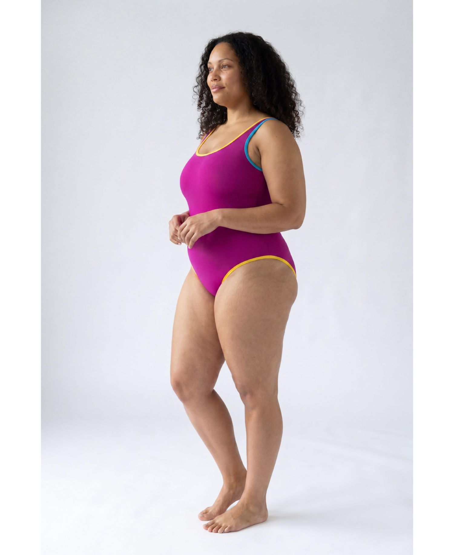 Women's Shimmer Trim Square Neck One Piece Swimsuit