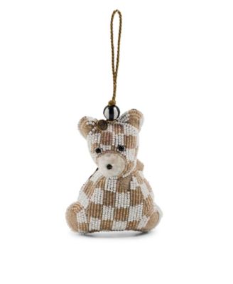 Mocha Check Bear Beaded Ornament