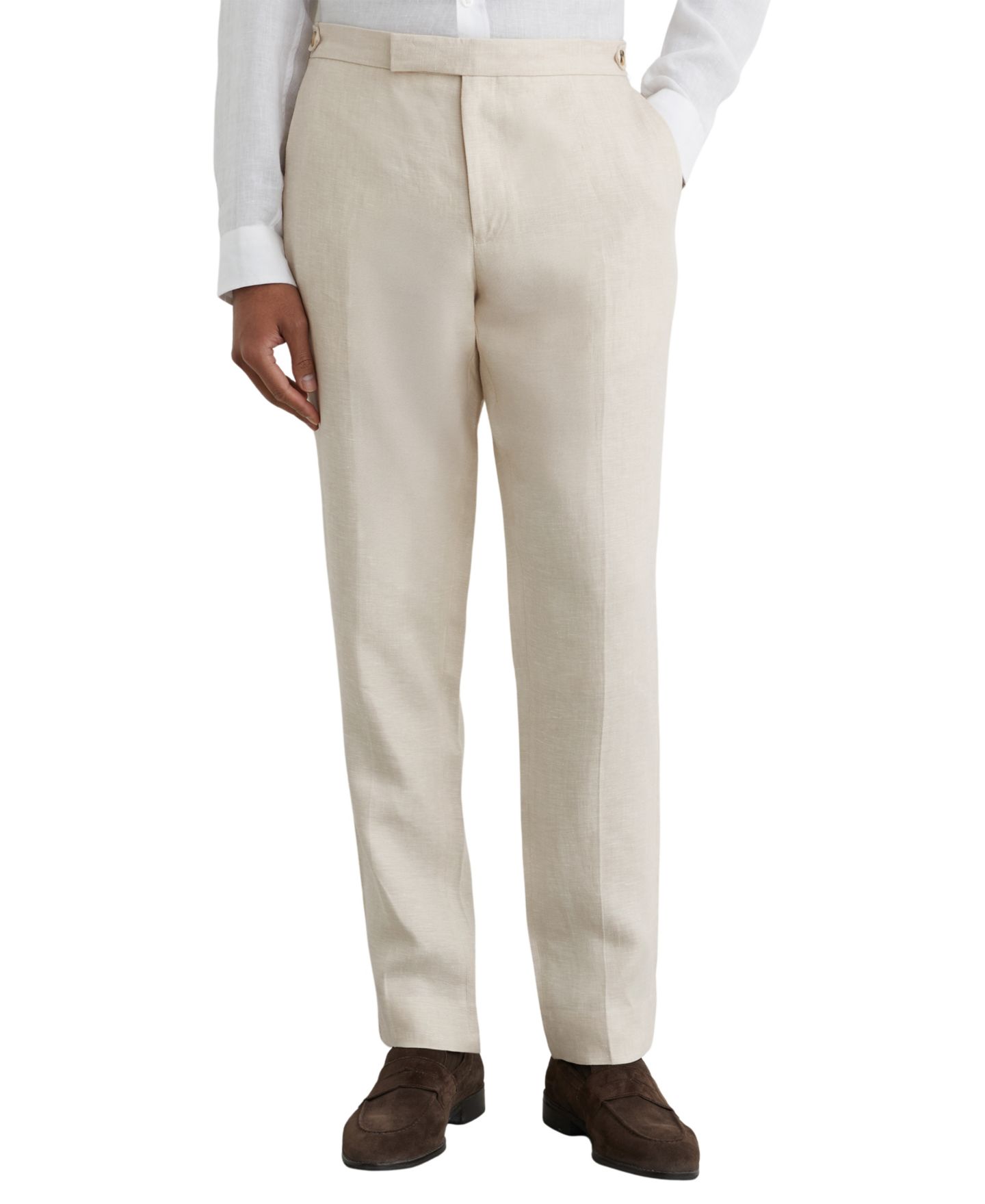 Мужские брюки REISS Atlantic Linen-Twill Tailored-Fit, цвет: Серо-бежевый — фото 1