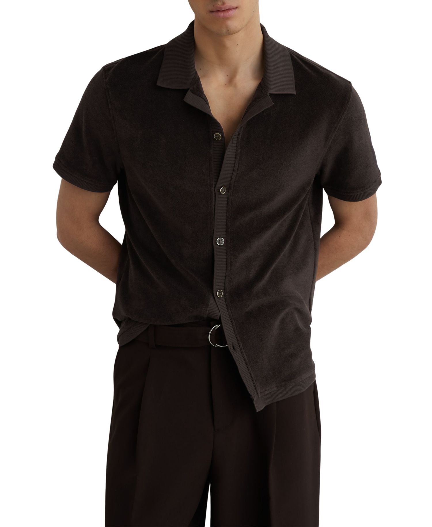 Men's Eden Cuban-Collar Short-Sleeve Cotton-Blend Towelling Shirt