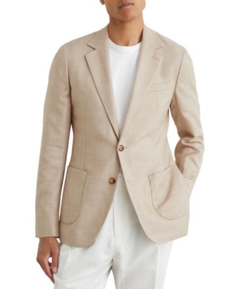 Мужской пиджак REISS Pelmet Wool-Blend Herringbone Single-Breasted Blazer, цвет: Овсяный