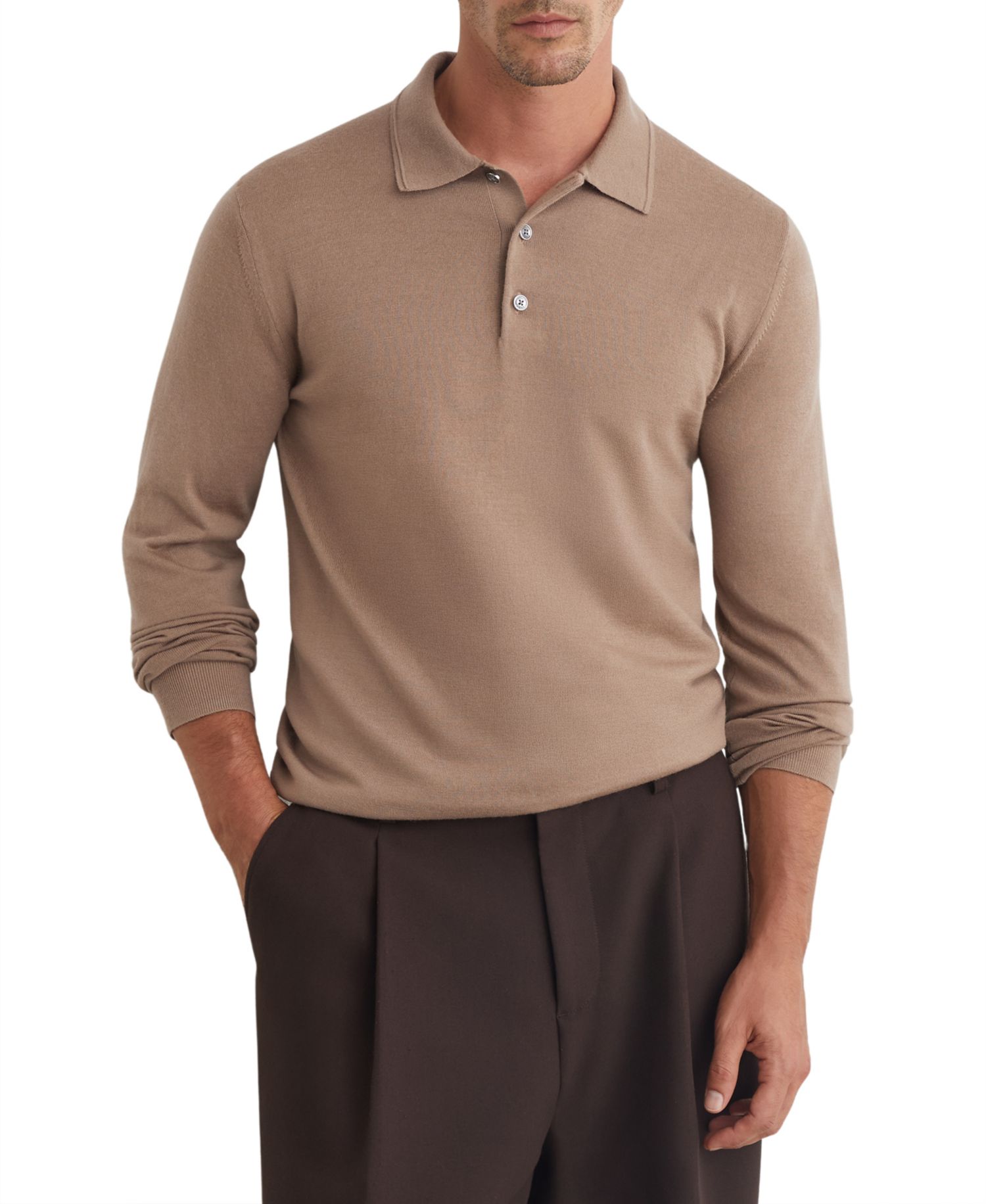 Men's Trafford Slim-Fit Long-Sleeve Merino Wool Polo Shirt