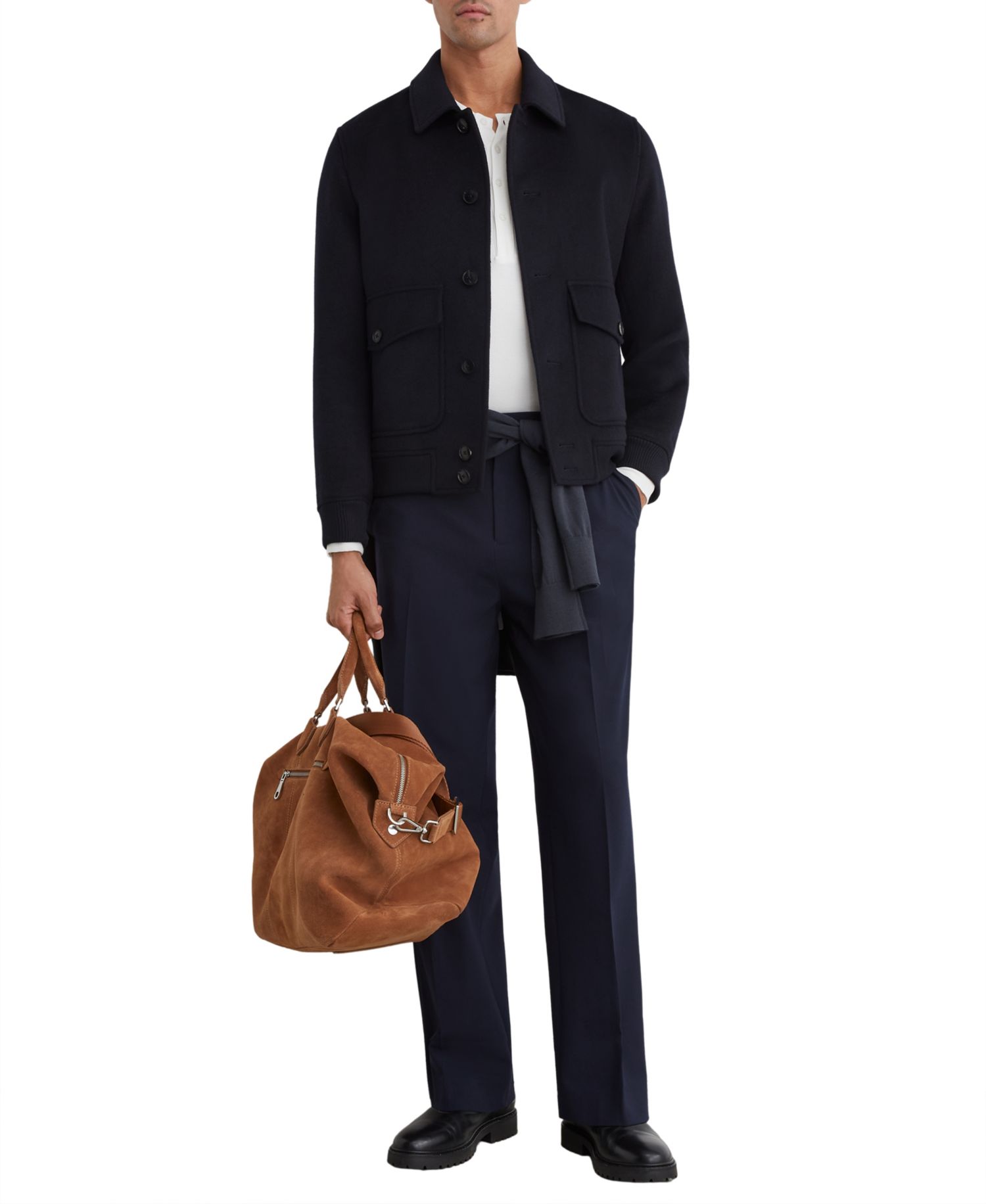 Men's Deluca Wool-Blend Flap-Pocket Bomber Jacket